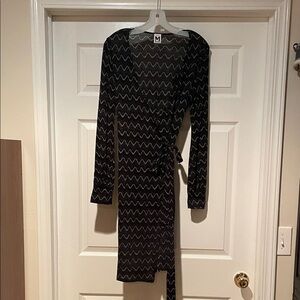 Missoni Black and Brown Zigzag Long Sleeve Wrap Dress